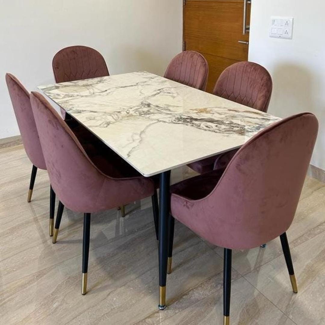 Dining Table with Heavy SS Marble Top Design