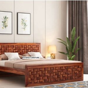 Wooden Cut Design in Seesam Bed Without Storage