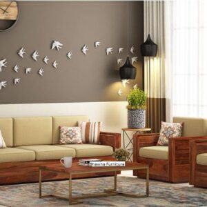 Brown Shiner & Cream Look Sofa Set