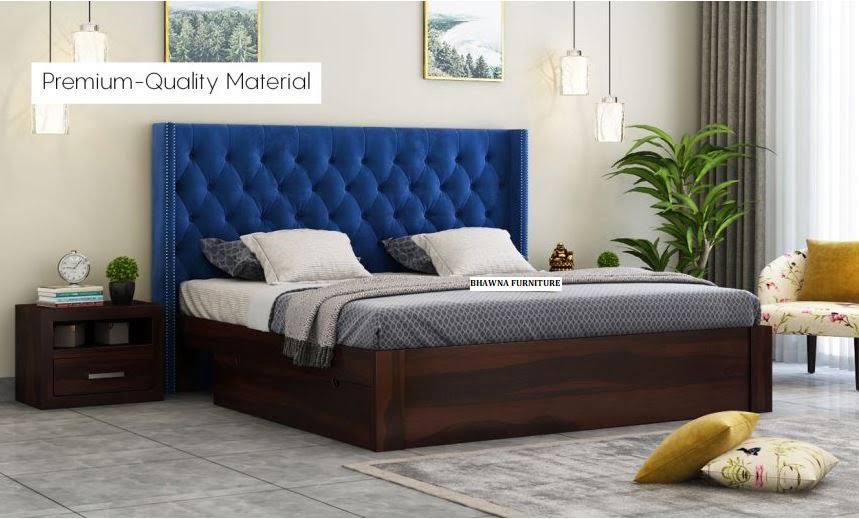 Blue Head BoardDouble Bed with Storage