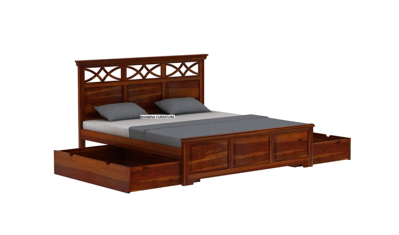 Wooden Cut Style Bedroom Bed with Storage - Image 3