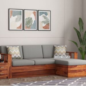 Wooden Teak Color Style Storage Sofa Set 3+1+1