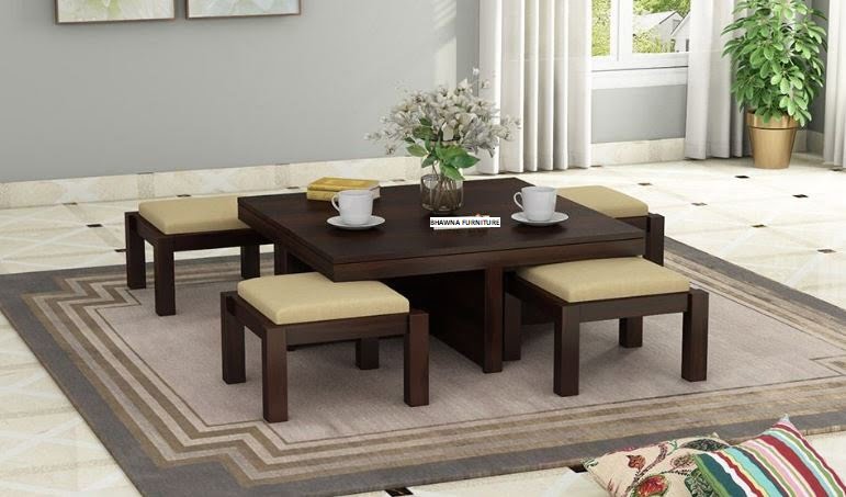 Center Table 4 Stool Brown Color