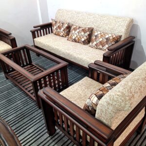 Shiner & Cream Look Wooden Sofa with table