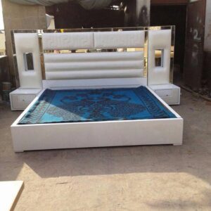 Silver & Mirror Style Designer bed in PU Polish